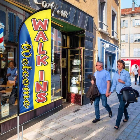 Walk Ins Welcome Sign-8ft Yellow Walk-Ins Welcome Feather Flag（Flagpole Not Included）