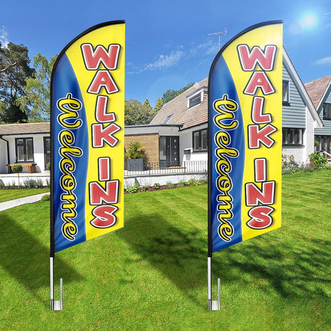 Walk Ins Welcome Sign-8ft Yellow Walk-Ins Welcome Feather Flag（Flagpole Not Included）