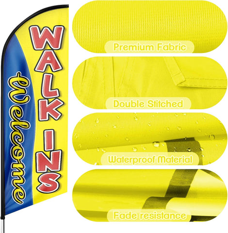 Walk Ins Welcome Sign-8ft Yellow Walk-Ins Welcome Feather Flag（Flagpole Not Included）