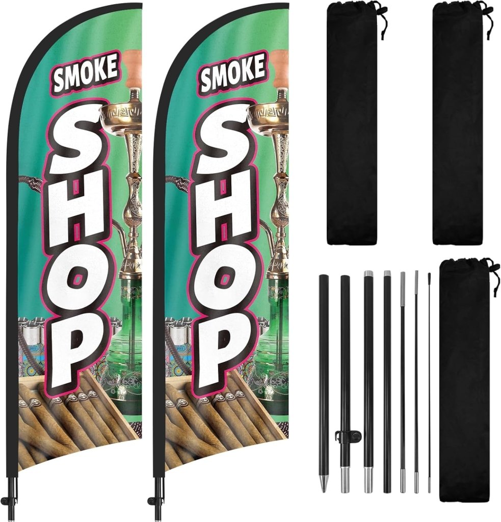 8FT Advertising Feather Flags Sign for Smoke Shop Business 2Pack