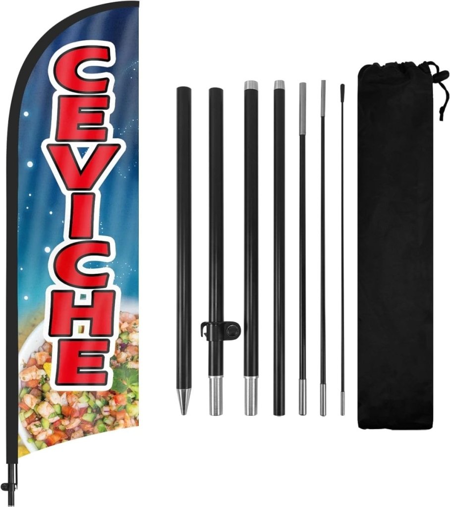 8ft Ceviche Feather Flags with Pole and Ground Stake - FSFlag