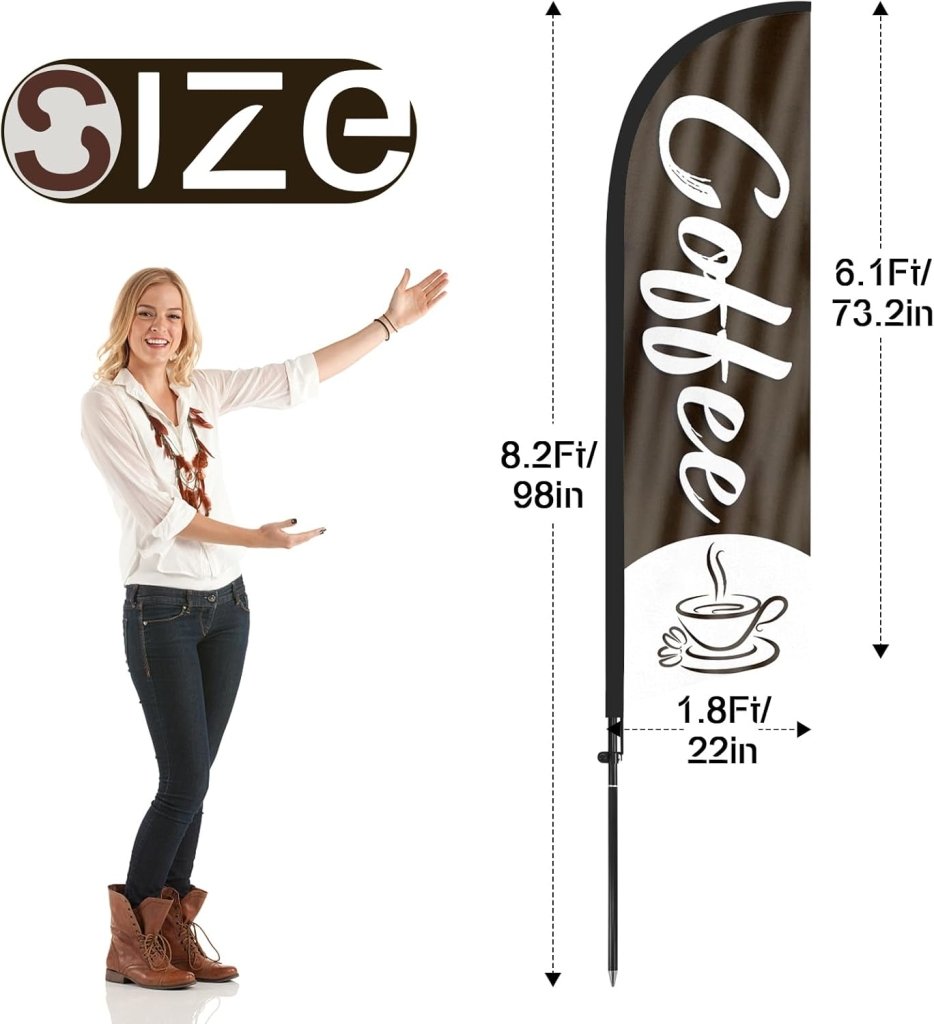 8Ft Coffee Feather Flag with Flag Pole and Ground Stake 2Pack