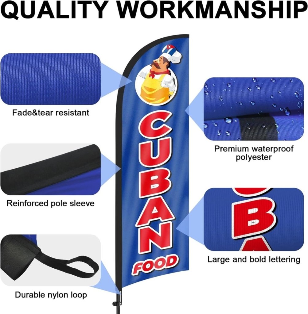 8ft Cuban Food Feather Flag Kit - Advertising Banner with Pole and Stake - FSFlag