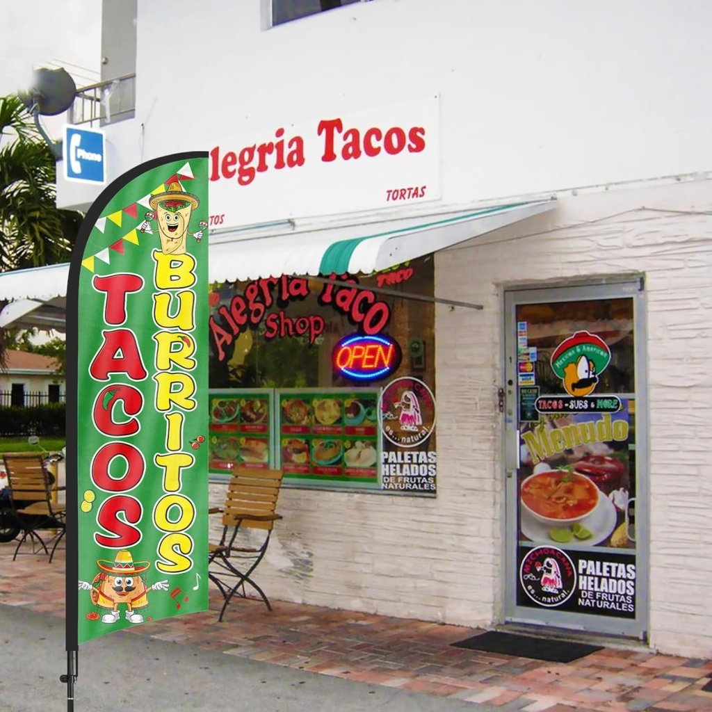 8Ft Feather Banner Sign for Tacos Burritos Business 2Pack