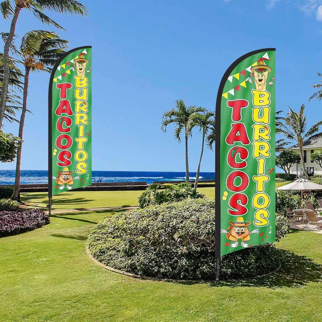 8Ft Feather Banner Sign for Tacos Burritos Business 2Pack