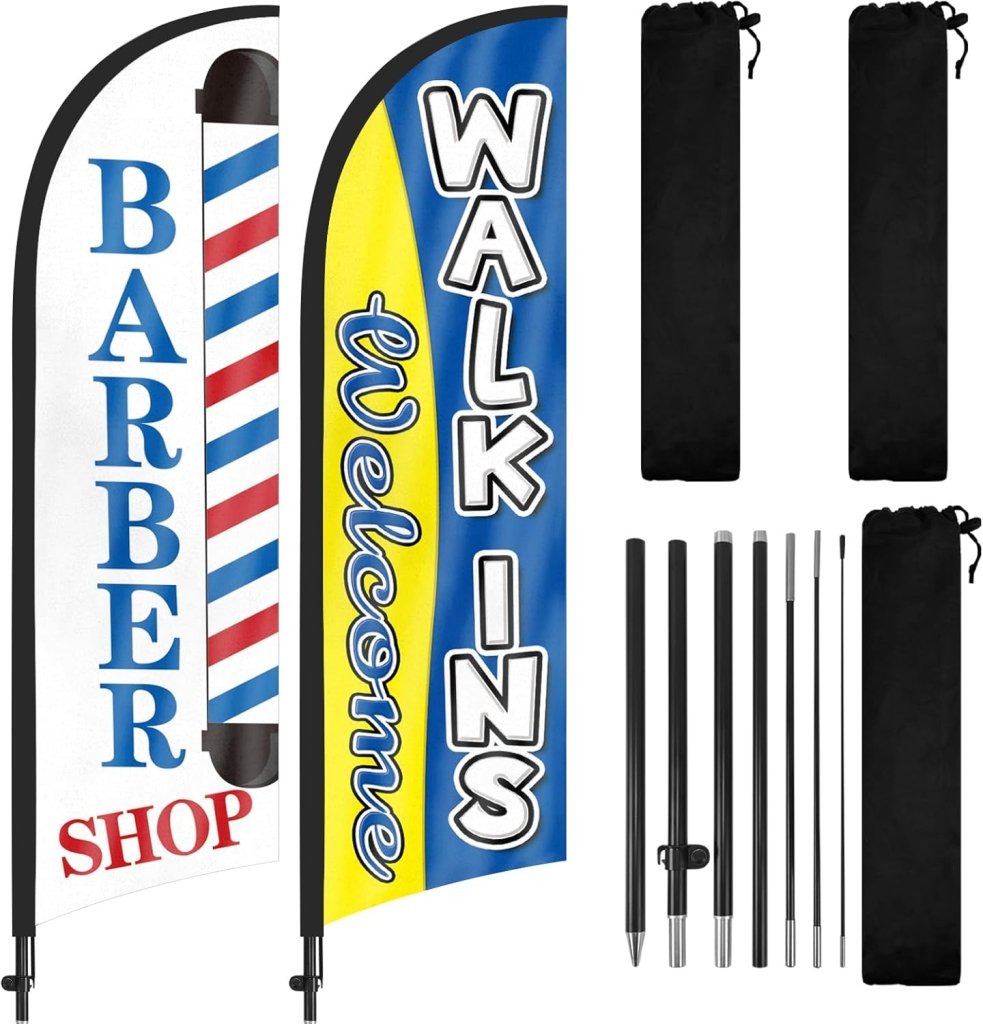 8Ft Feather Flag Banner Sign for Barber Shop Business 2Pack