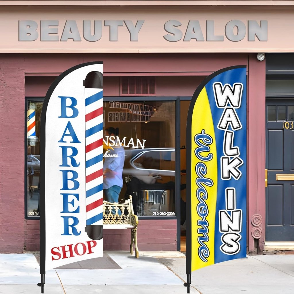 8Ft Feather Flag Banner Sign for Barber Shop Business 2Pack