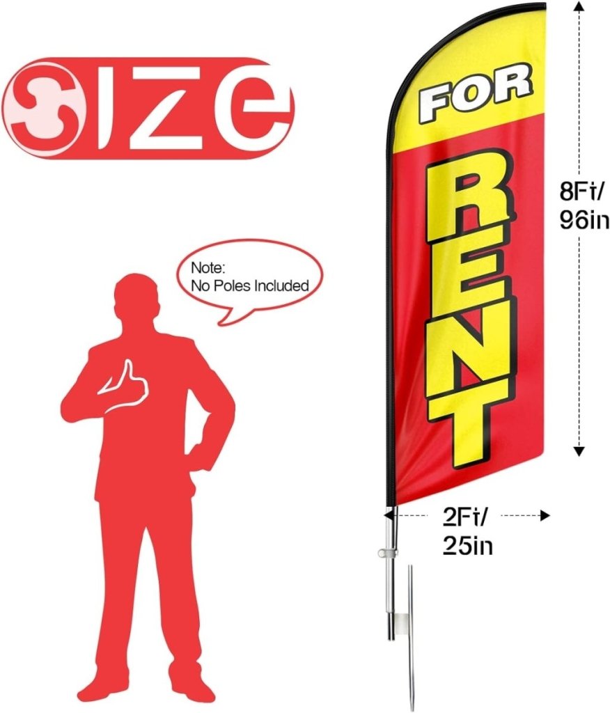 8ft For Rent Sign Feather Flag - Promote Your Rental Business! - FSFlag