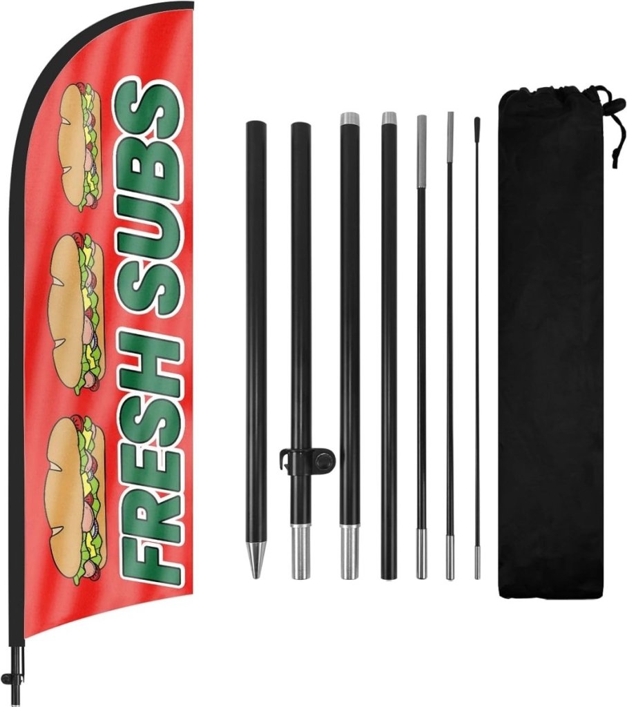 8ft Fresh Subs Feather Flag Kit - Advertising Banner with Pole and Stake - FSFlag