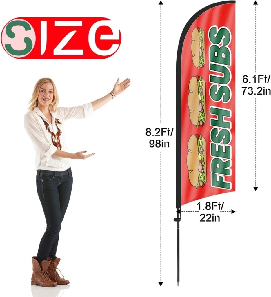 8ft Fresh Subs Feather Flag Kit - Advertising Banner with Pole and Stake - FSFlag