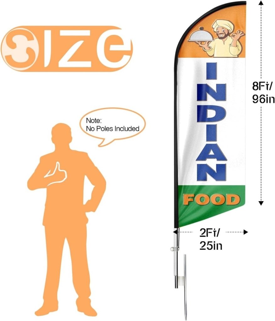 8ft Indian Food Feather Flag - Promote Your Indian Food Business!（Flagpole Not Included） - FSFlag