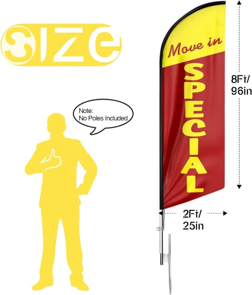 8ft Move In Special For Rent Sign Feather Flag - Promote Your Offer! - FSFlag