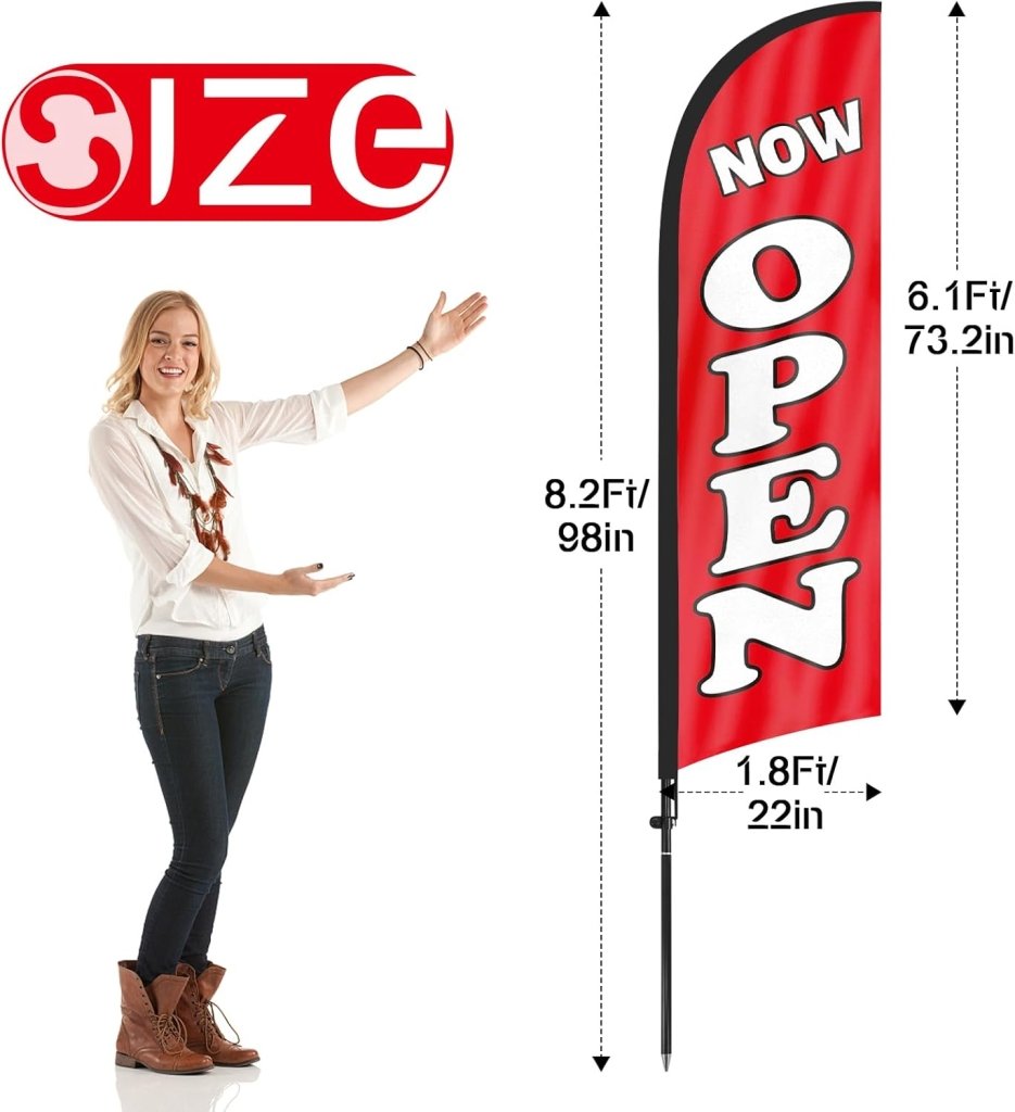 8FT Now Open Advertising Feather Banner Sign for Business 2Pack(Red)