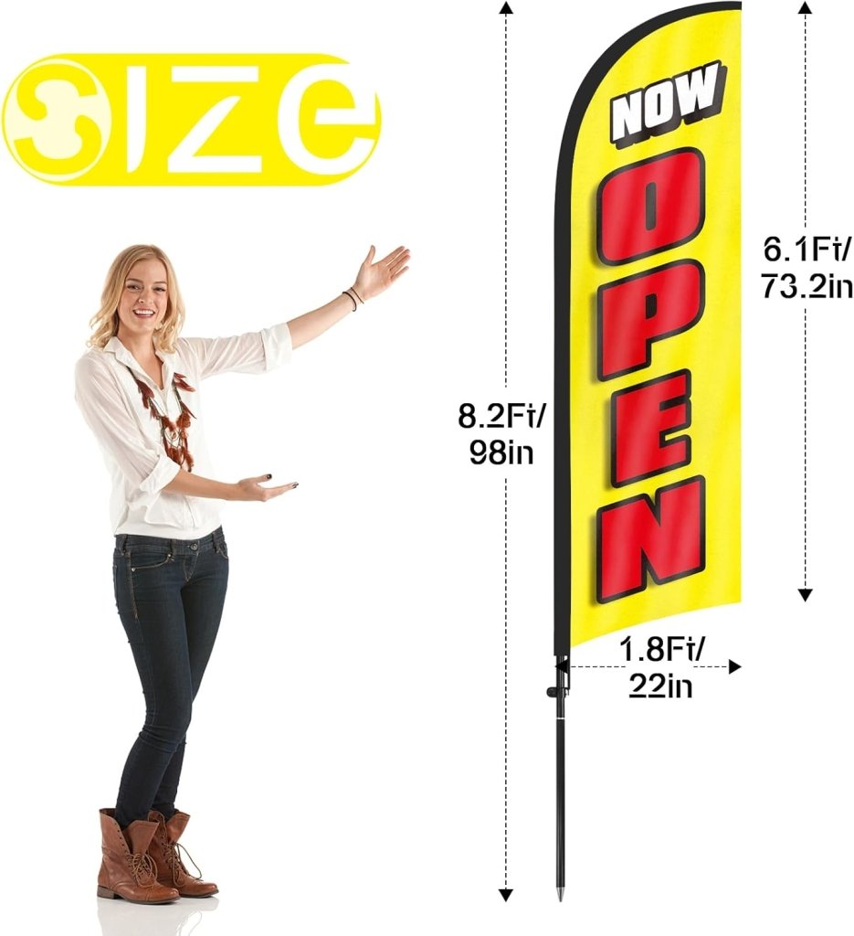 8FT Now Open Advertising Feather Banner Sign for Business 2Pack(Yellow)