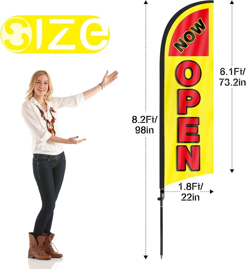 8Ft Now Open Feather Banner Sign for Business 3Pack