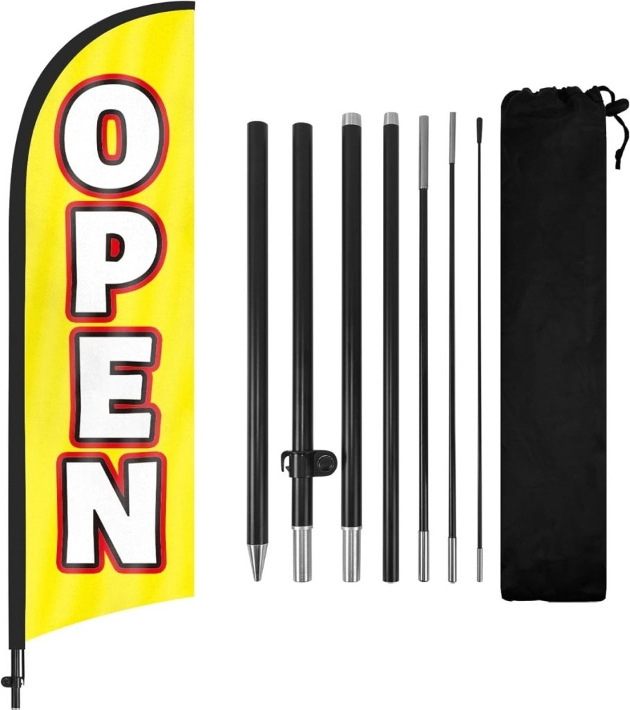 8Ft Open Feather Flag for Business with Pole and Ground Stake - FSFlag