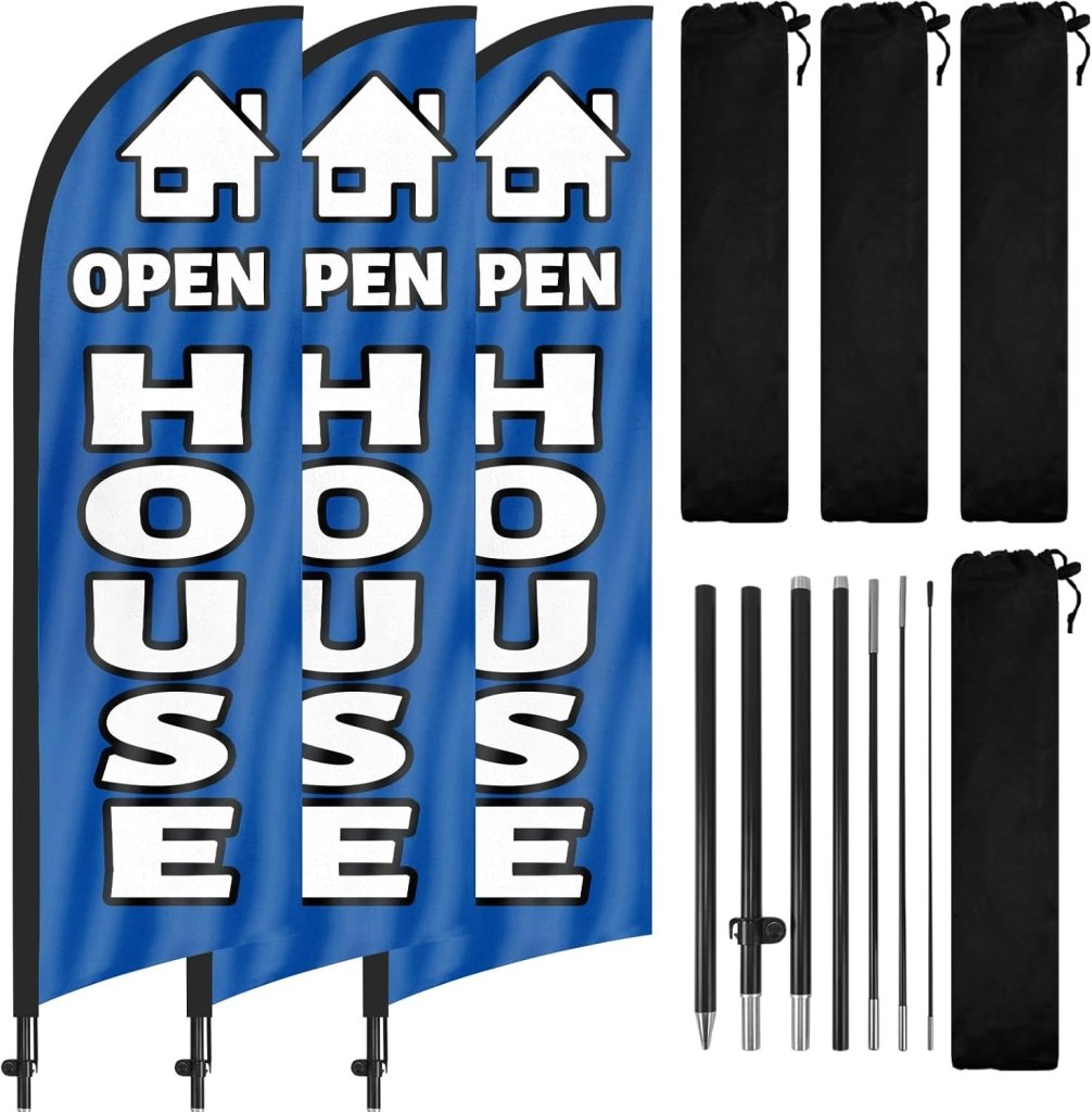 8FT Open House Feather Flag Sign Banner for Outside 3Pack(Blue)