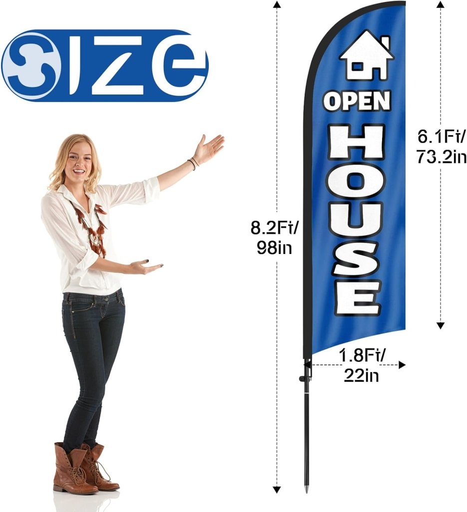 8FT Open House Feather Flag Sign Banner for Outside 3Pack(Blue)