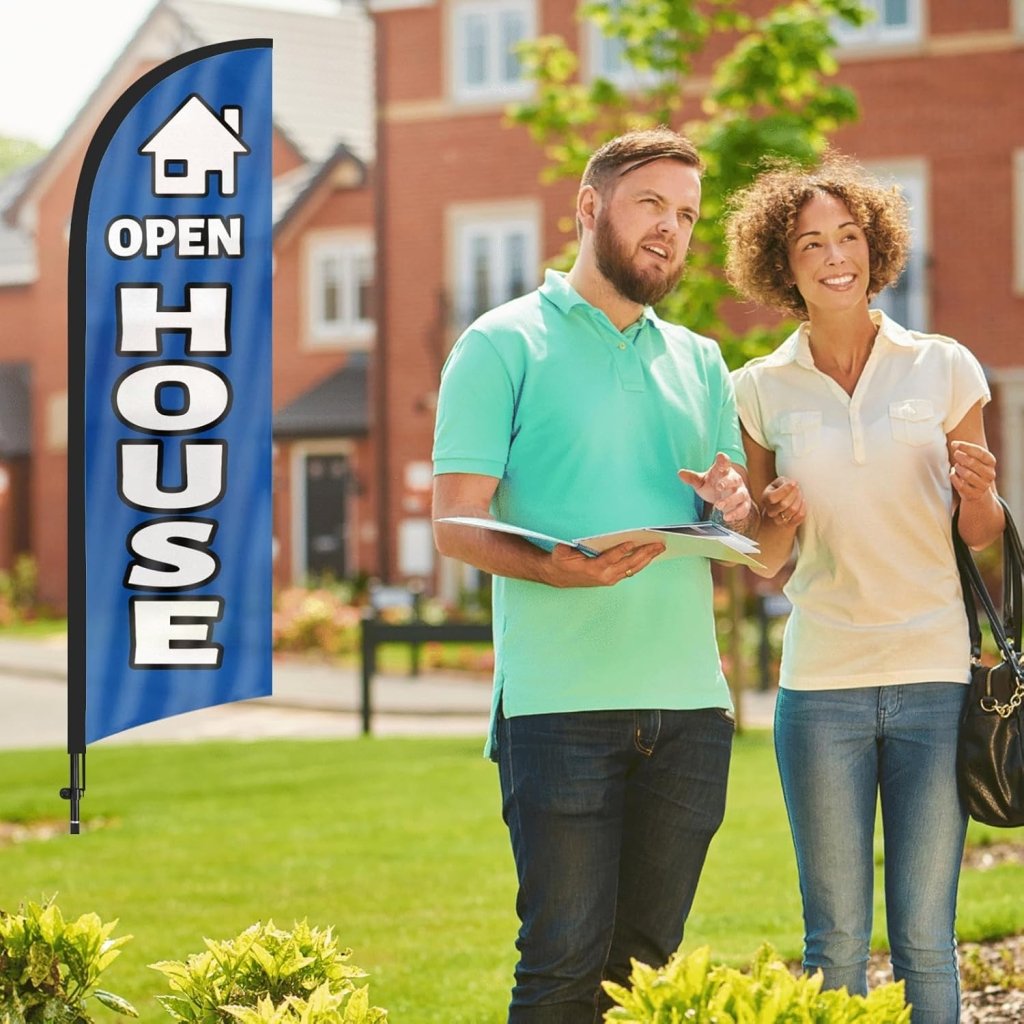 8FT Open House Feather Flag Sign Banner for Outside 3Pack(Blue)