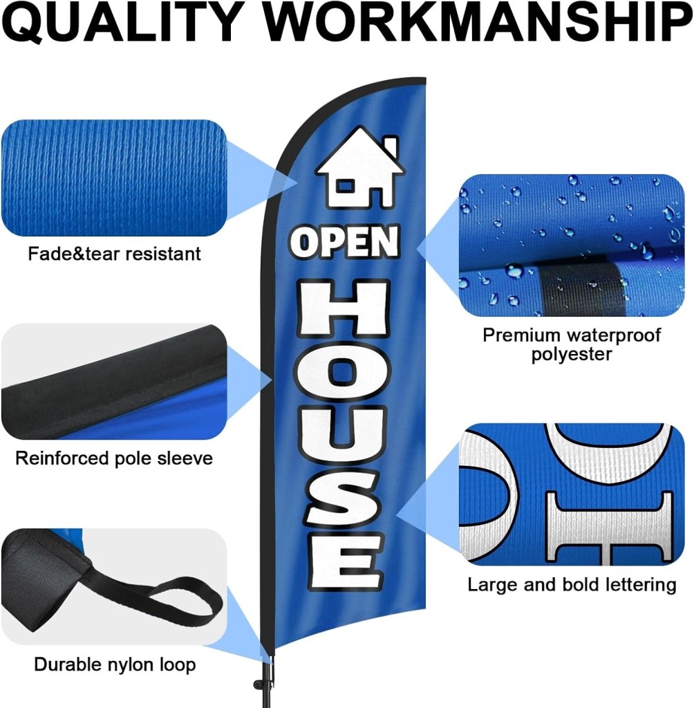 8FT Open House Feather Flag Sign Banner for Outside 3Pack(Blue)