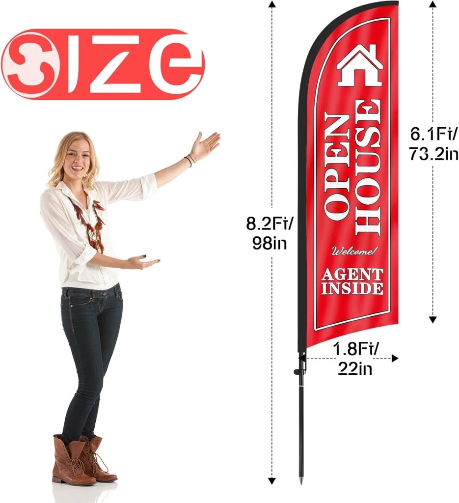 8FT Open House Feather Flag Sign Banner for Outside 3Pack(Red)