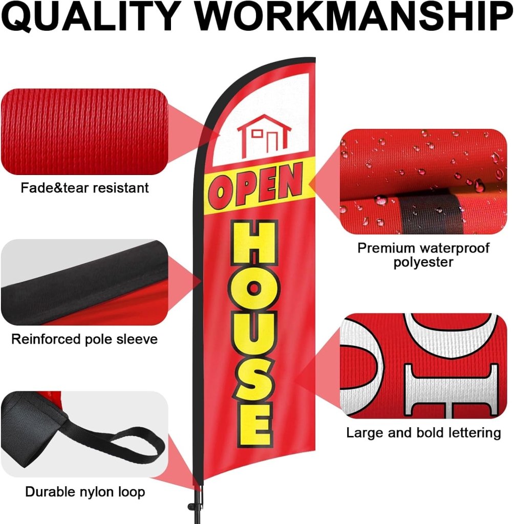 8Ft Open House Flag Sign Banner for Outside 2Pack(Red)