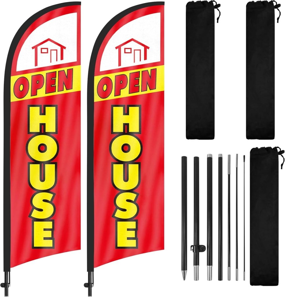 8Ft Open House Flag Sign Banner for Outside 2Pack(Red)