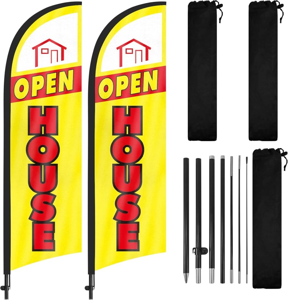 8Ft Open House Flag Sign Banner for Outside 2Pack(Yellow)