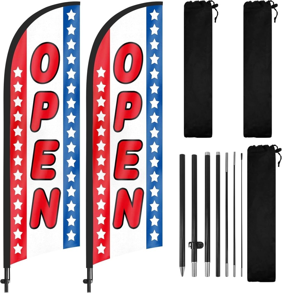 8FT Open Signs Swooper Flag for Outside Businesses 2Pack