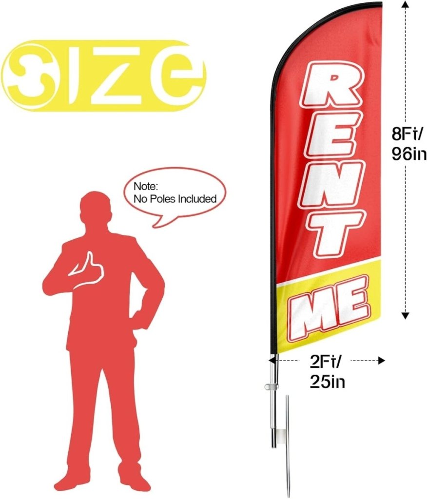 8ft Rent Me For Rent Sign Feather Flag - Grab Attention for Your Rental Business! - FSFlag