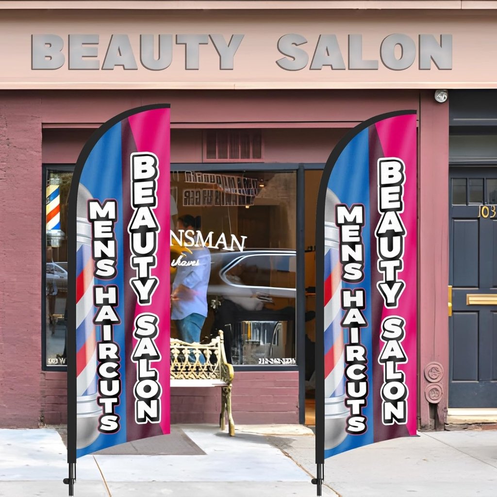 8FT Swooper Flag Sign for Barber Shop Beauty Salon Business 2Pack