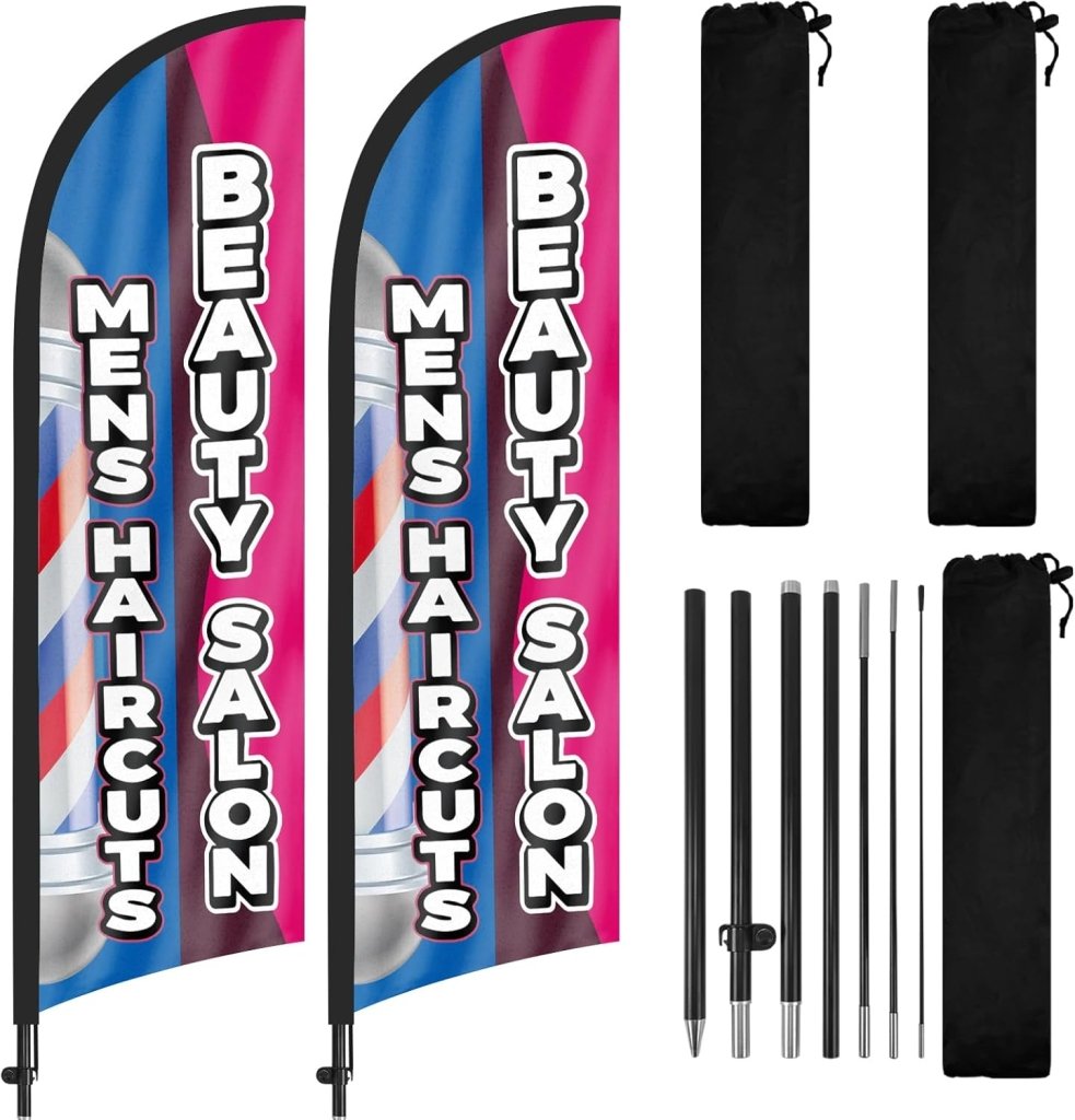 8FT Swooper Flag Sign for Barber Shop Beauty Salon Business 2Pack