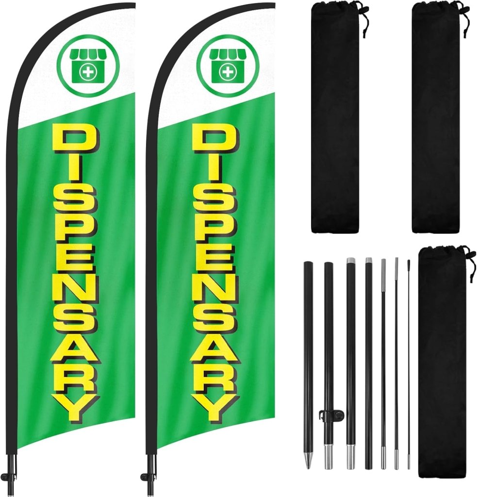 8FT Swooper Flag with Ground Stake for Dispensary Business 2Pack