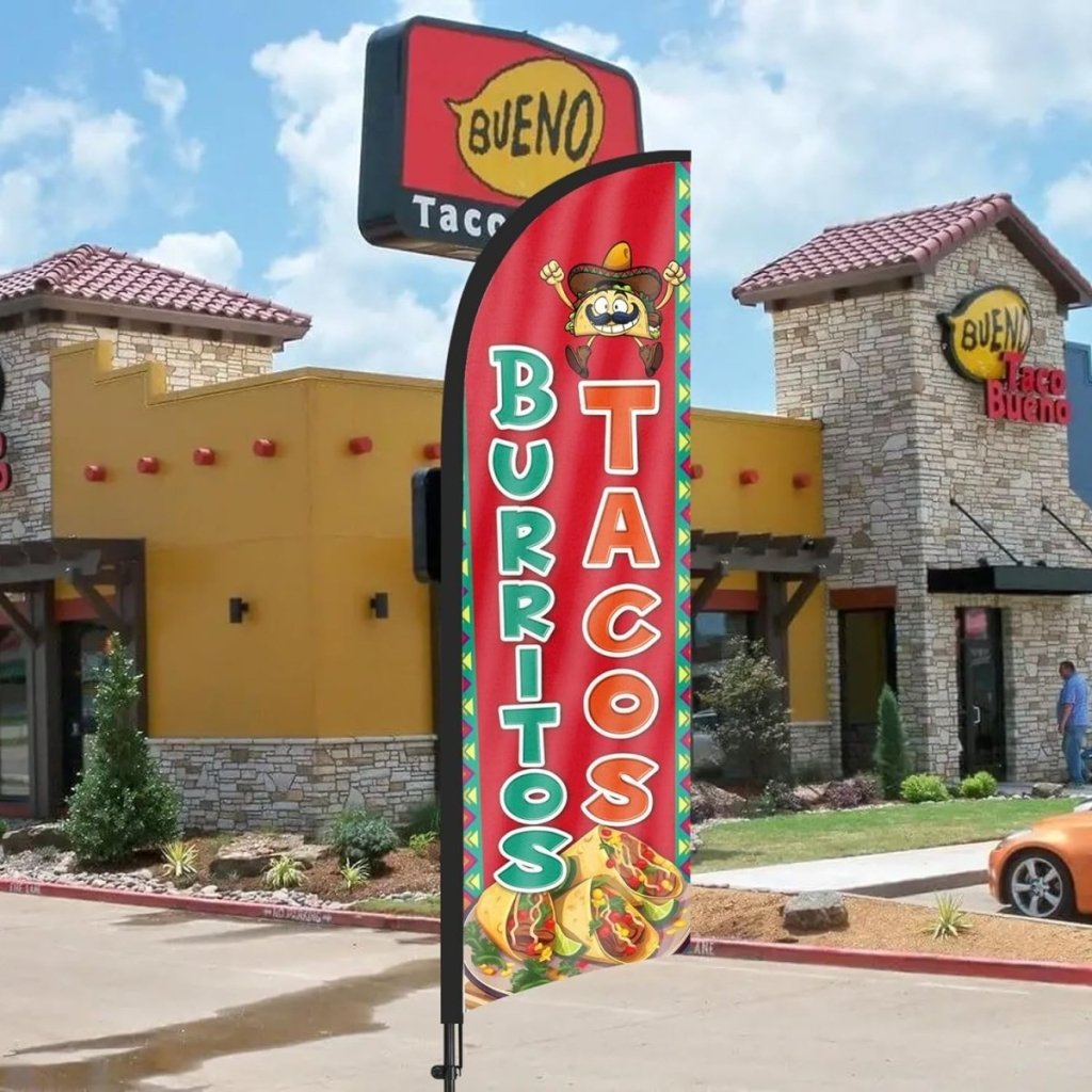 8ft Tacos Burritos Feather Flag Kit with Food Sign - Advertising Banner Set - FSFlag