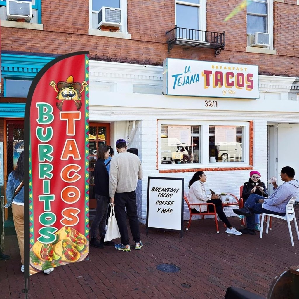 8ft Tacos Burritos Feather Flag Kit with Food Sign - Advertising Banner Set - FSFlag