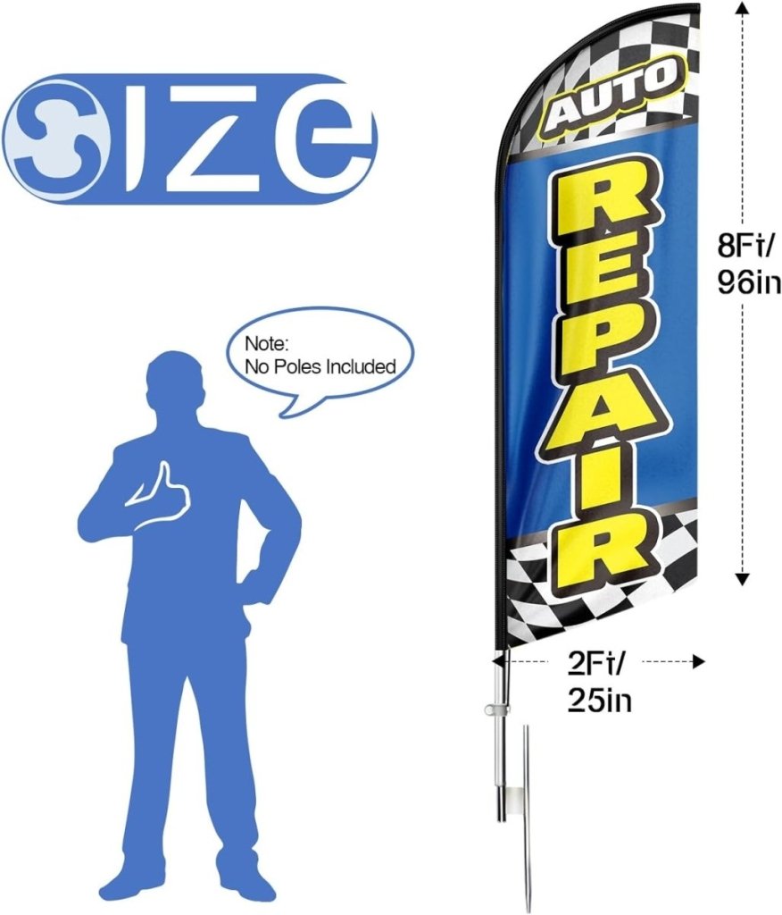 Auto Repair Signs - 8ft Blue Auto Repair Feather Flag（Flagpole Not Included） - FSFlag