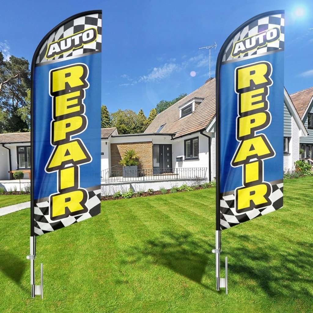 Auto Repair Signs - 8ft Blue Auto Repair Feather Flag（Flagpole Not Included） - FSFlag