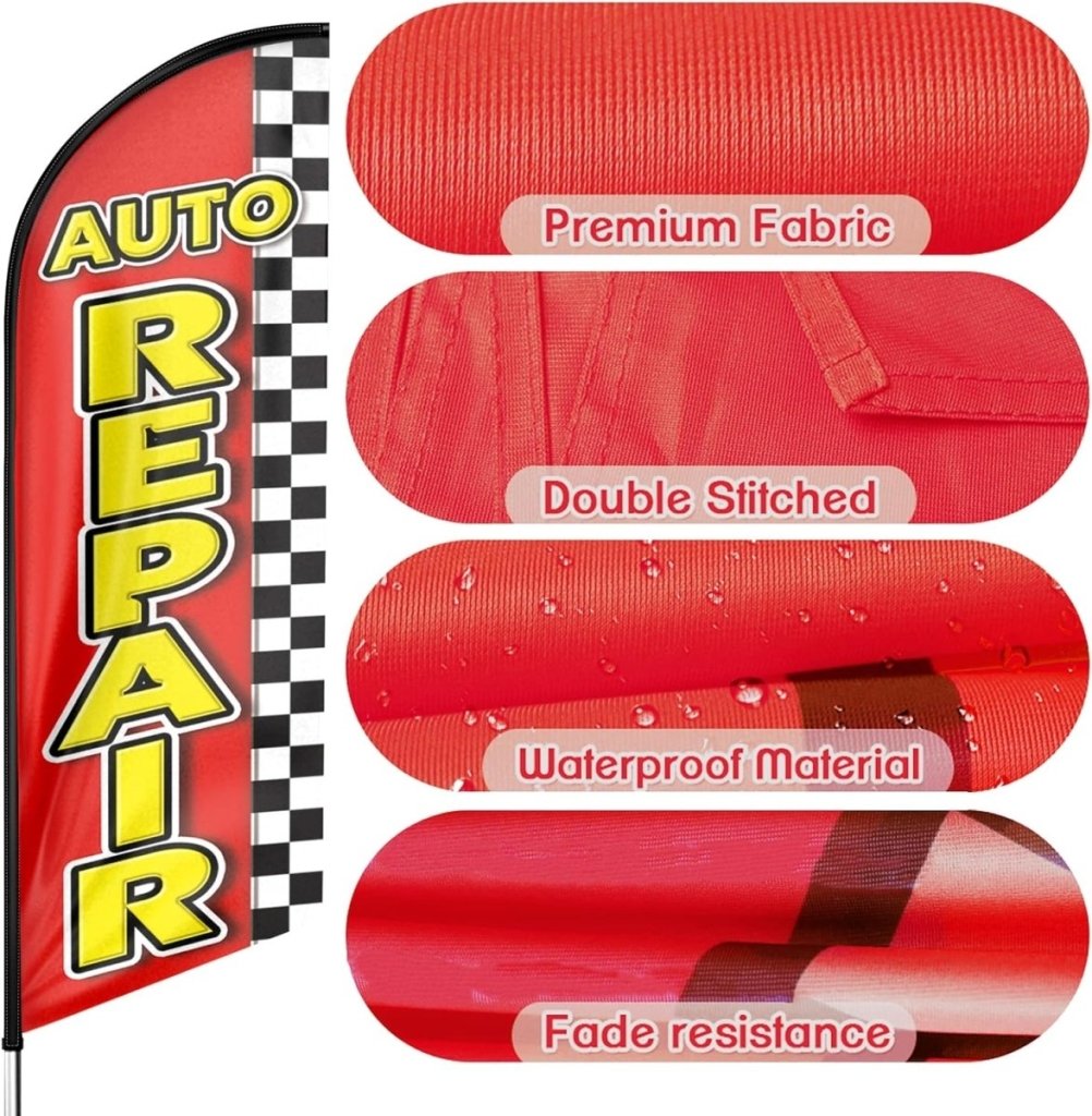 Auto Repair Signs - 8ft Red Auto Repair Feather Flag（Flagpole Not Included） - FSFlag