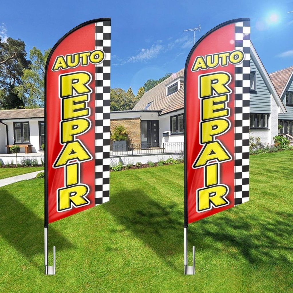 Auto Repair Signs - 8ft Red Auto Repair Feather Flag（Flagpole Not Included） - FSFlag