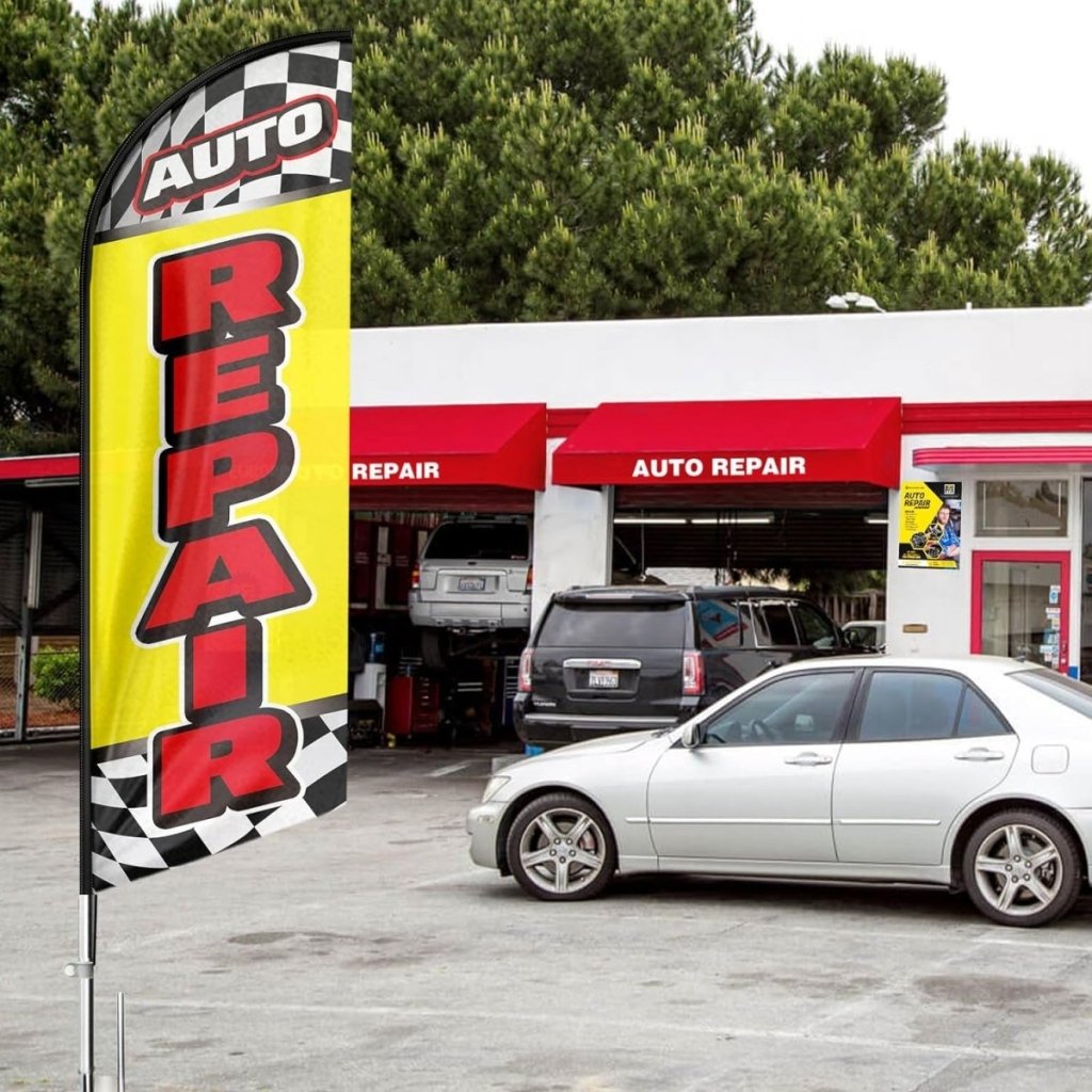 Auto Repair Signs - 8ft Yellow Auto Repair Feather Flag for Auto Repair Business（Flagpole Not Included） - FSFlag