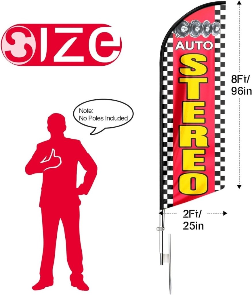 Auto Stereo Feather Flag: Advertising Banner for Auto Stereo Business (8ft Flagpole Not Included) - FSFlag