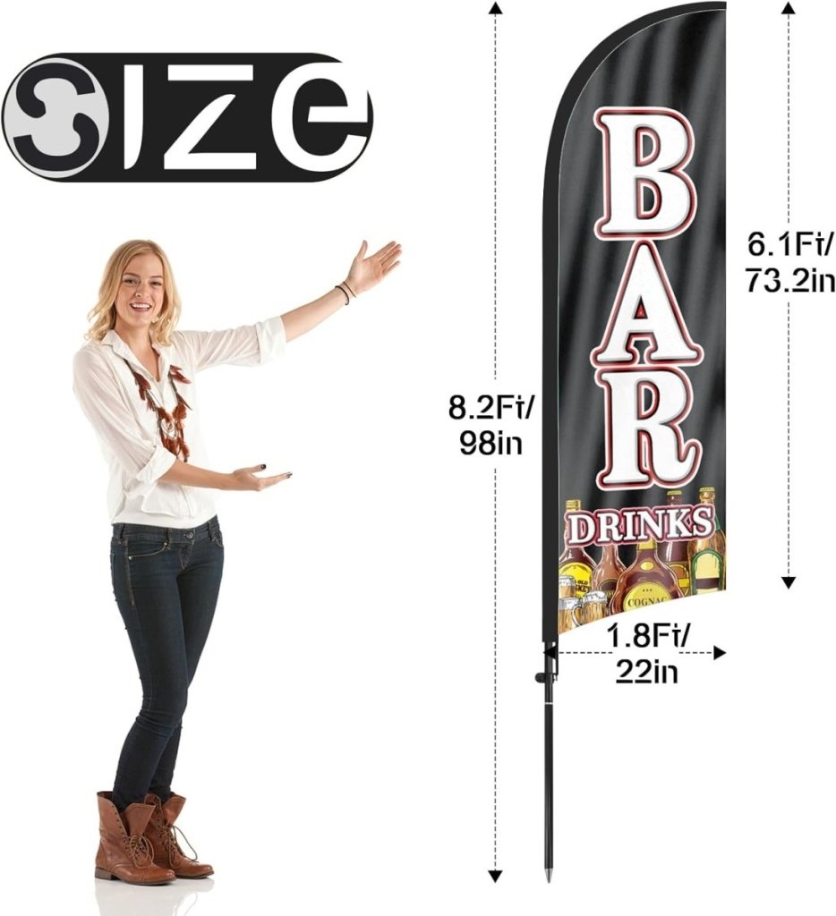 Bar Sign - 8ft Bar Drinks Feather Flag Kit with Pole and Stake - FSFlag