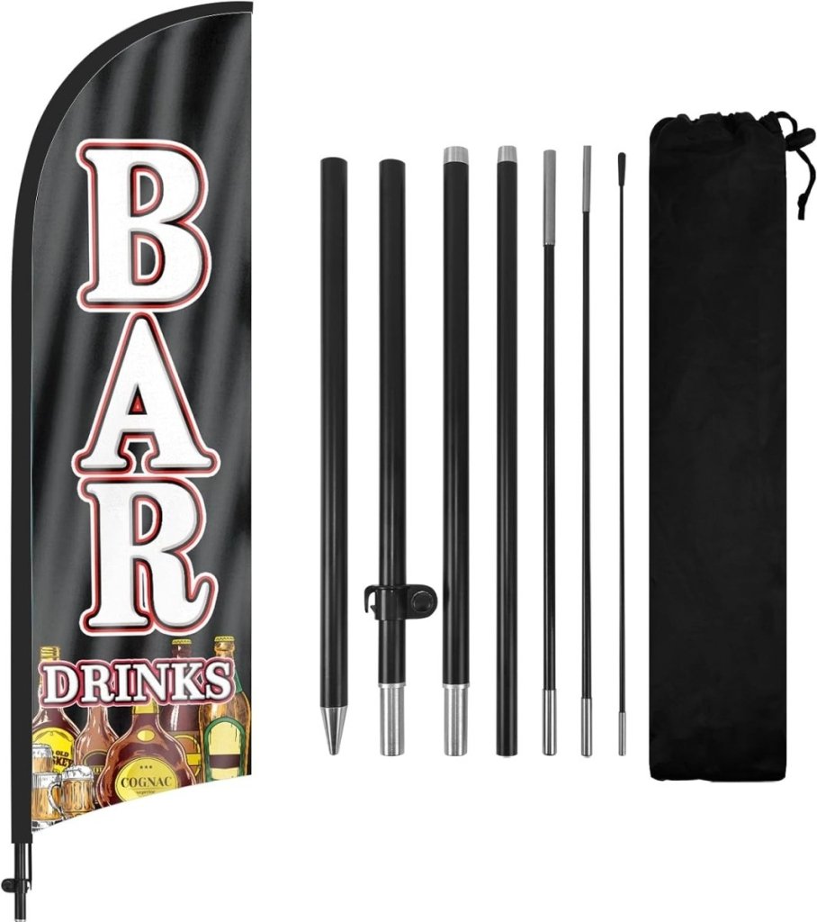 Bar Sign - 8ft Bar Drinks Feather Flag Kit with Pole and Stake - FSFlag