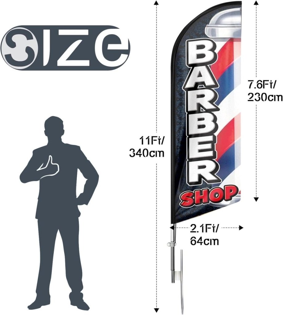 Barber Shop Flag - 11Ft Barber Feather Flag Kit for Barbershop Business - FSFlag