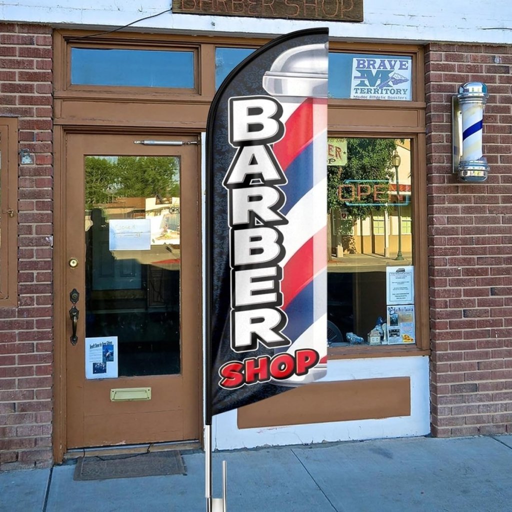 Barber Shop Flag - 11Ft Barber Feather Flag Kit for Barbershop Business - FSFlag