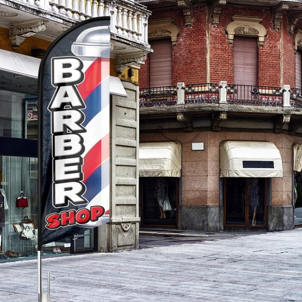 Barber Shop Flag - 11Ft Barber Feather Flag Kit for Barbershop Business - FSFlag