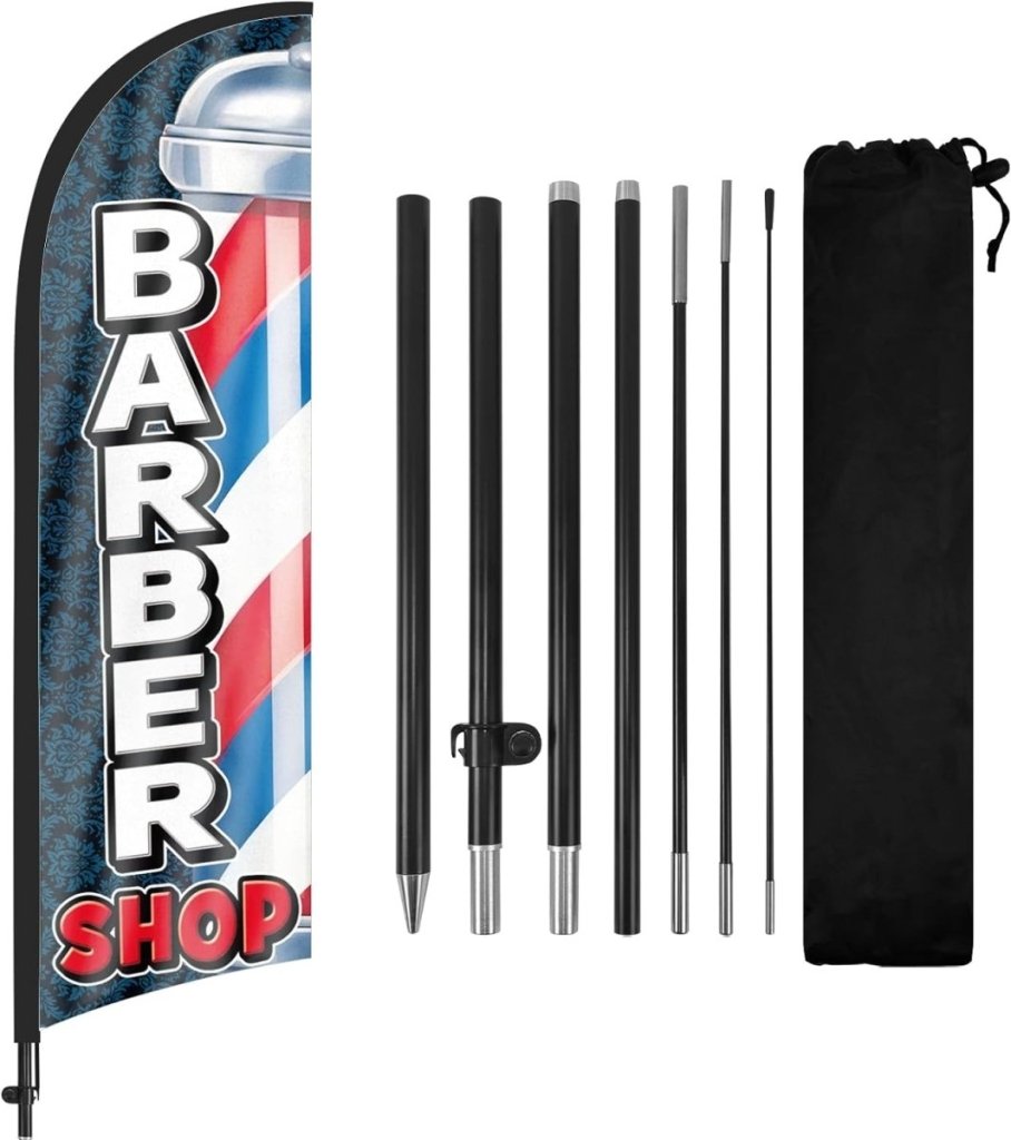 Barber Shop Flag - 8Ft Barber Feather Flag Kit for Barbershop Business - FSFlag