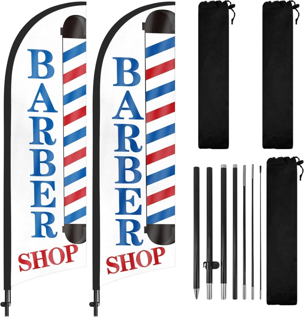 Barber Shop Flag - 8Ft Swooper Feather Flag Banner Sign 2Pack