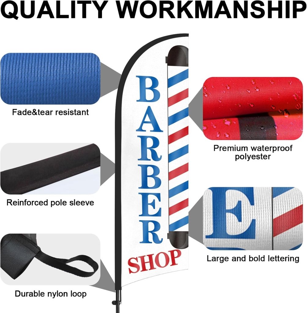 Barber Shop Flag - 8Ft Swooper Feather Flag Banner Sign 2Pack