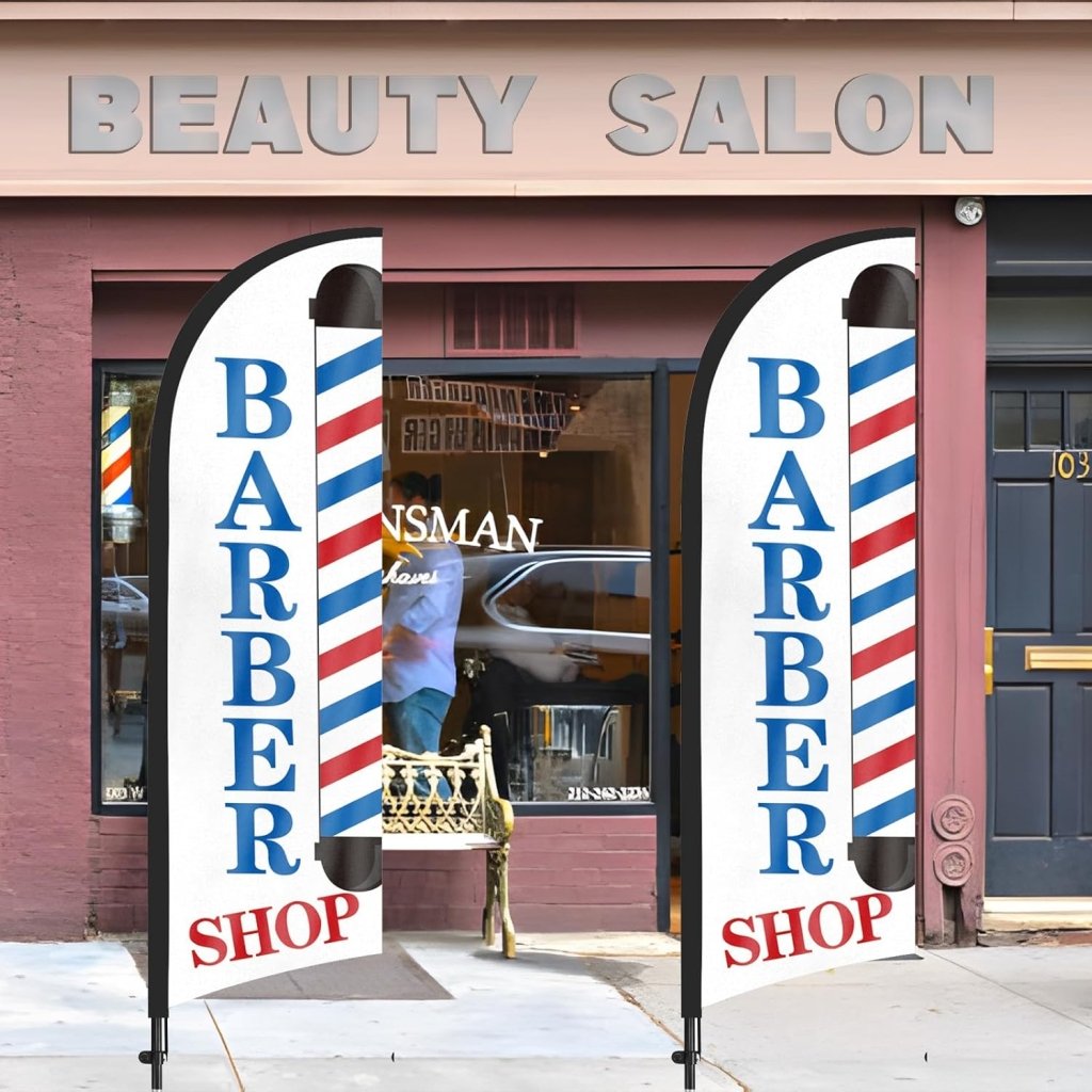 Barber Shop Flag - 8Ft Swooper Feather Flag Banner Sign 2Pack